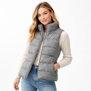 Old Navy Gray Puffer Vest Womens Medium Fleece Lined Quilted Full Zip Sleeveless